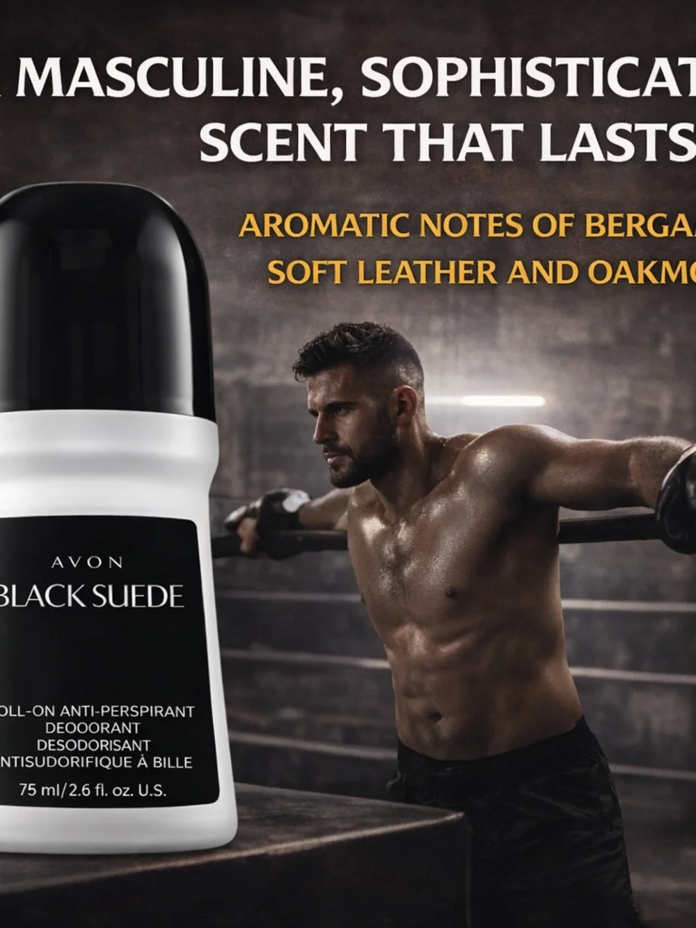 Avon Black Suede Roll-On Deodorant — Black & White